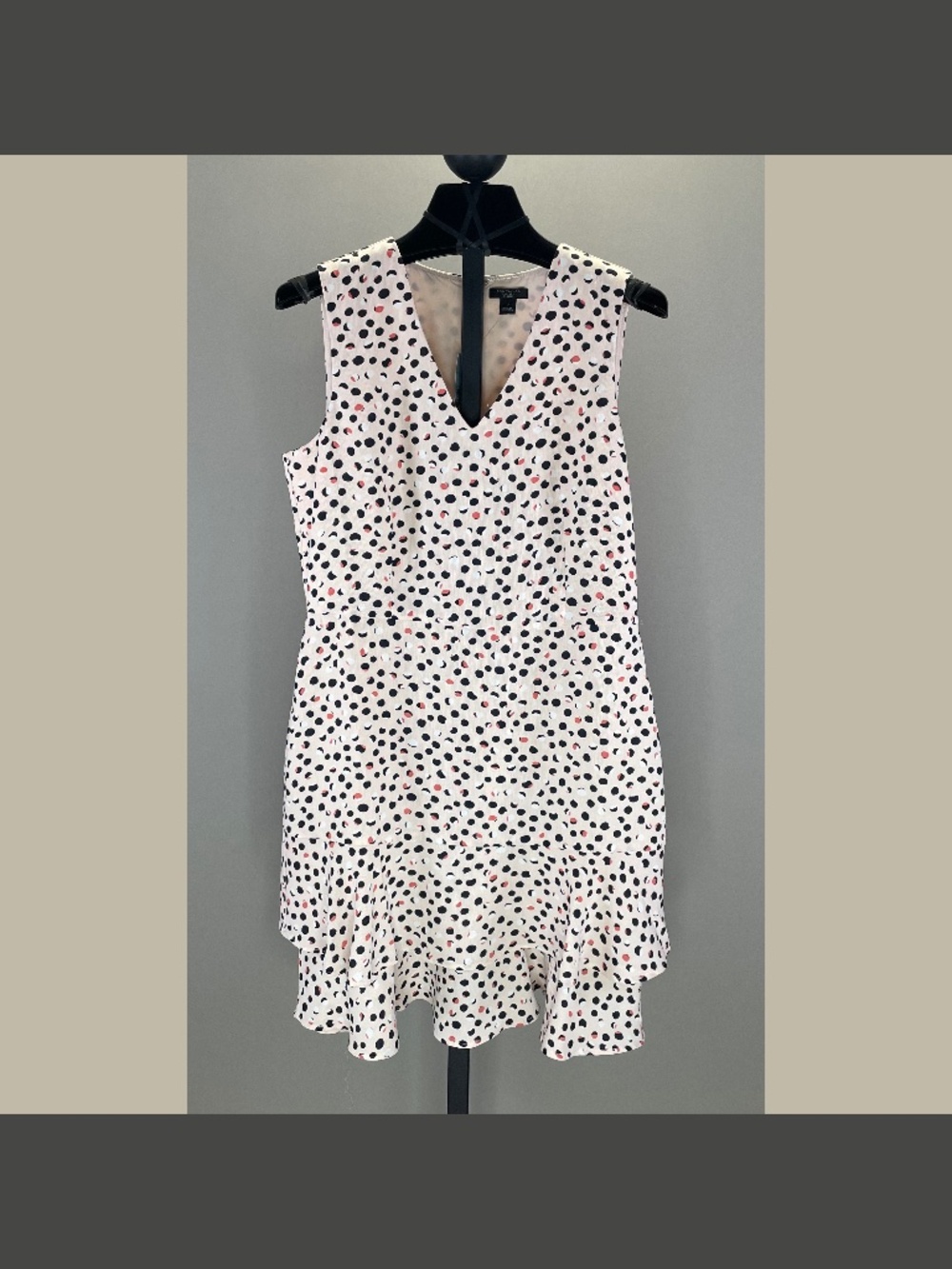 NEW Ann Taylor Dress Womens 6 petite pink black dot sheath ruffle cocktail